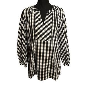 Chico's Black and White Plaid Pullover Blouse Women's M Medium